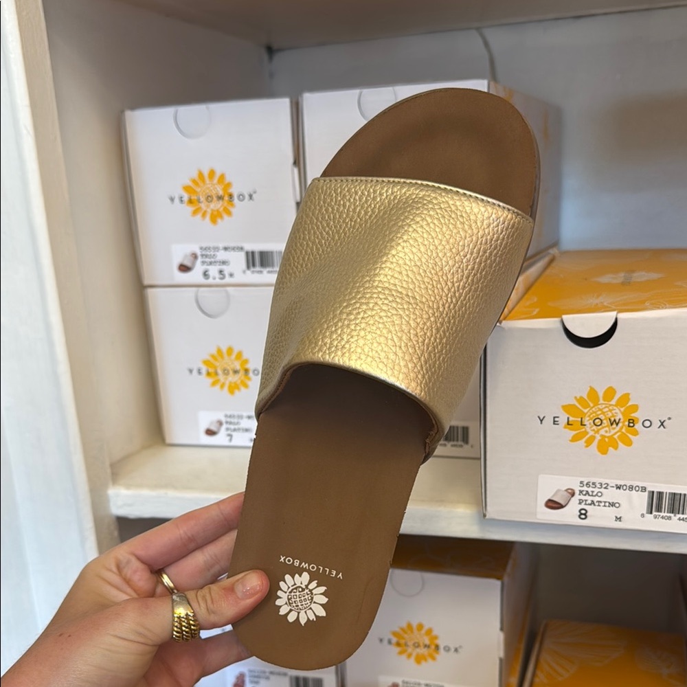 Yellow Box Gold and Brown Slide Sandals
